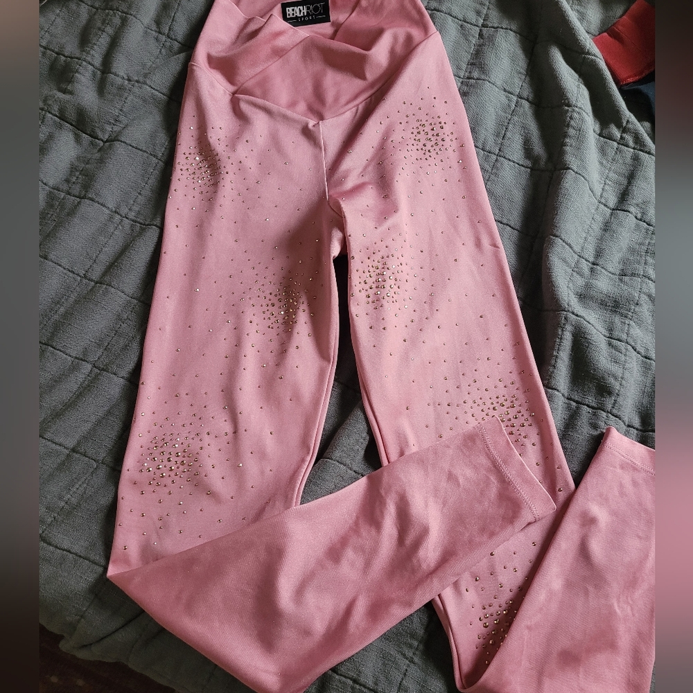 Pink Leggings with Rhinestone Accents